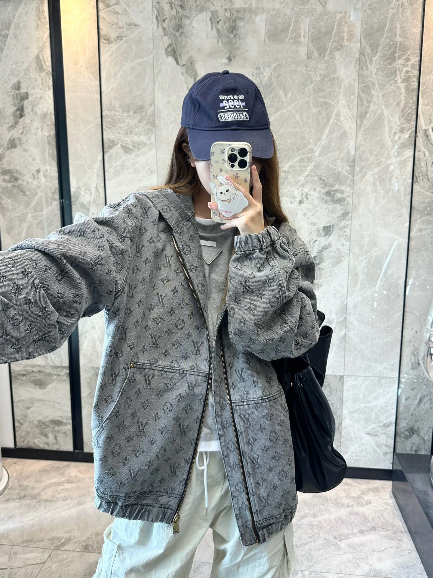 Louis/Louis Vuitton 25Fw allover printed old flower jacquard zipper hooded denim jacket